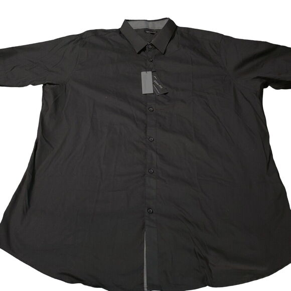 NWT Galaxy Mens Button Up Shirt Black Size 2XL Short Sleeve Black Slim Fit Point - Picture 1 of 12